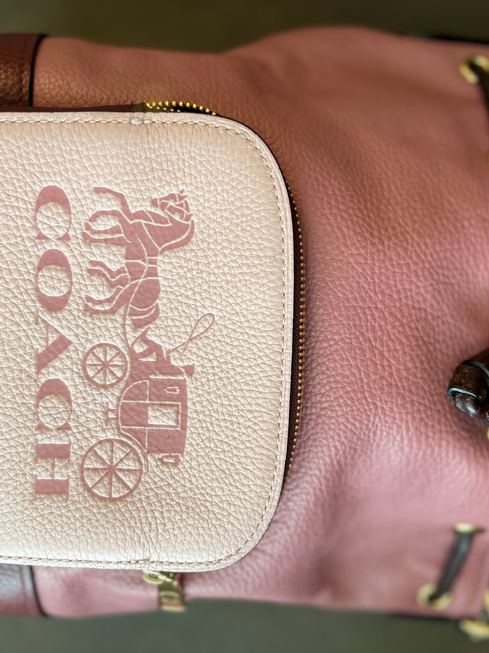 Coach Pink Leather Backpack with Cream Logo Pocket